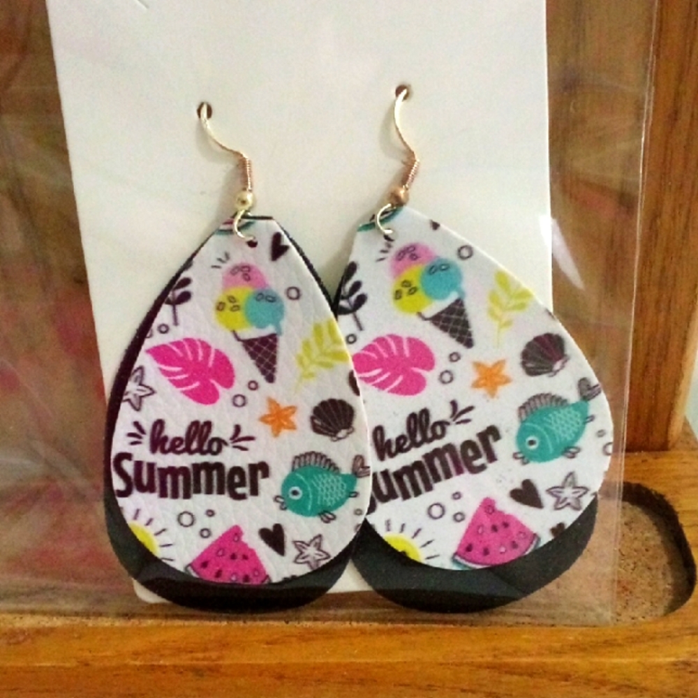 Hello Summer Handmade Faux Leather Earrings